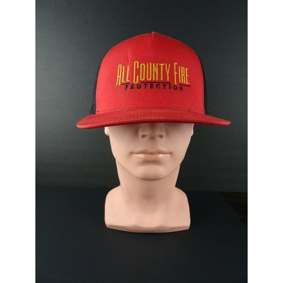Yupoong Red Black Trucker Hat Adjustable Snapback All County Fire Cap Mesh - Picture 3 of 3